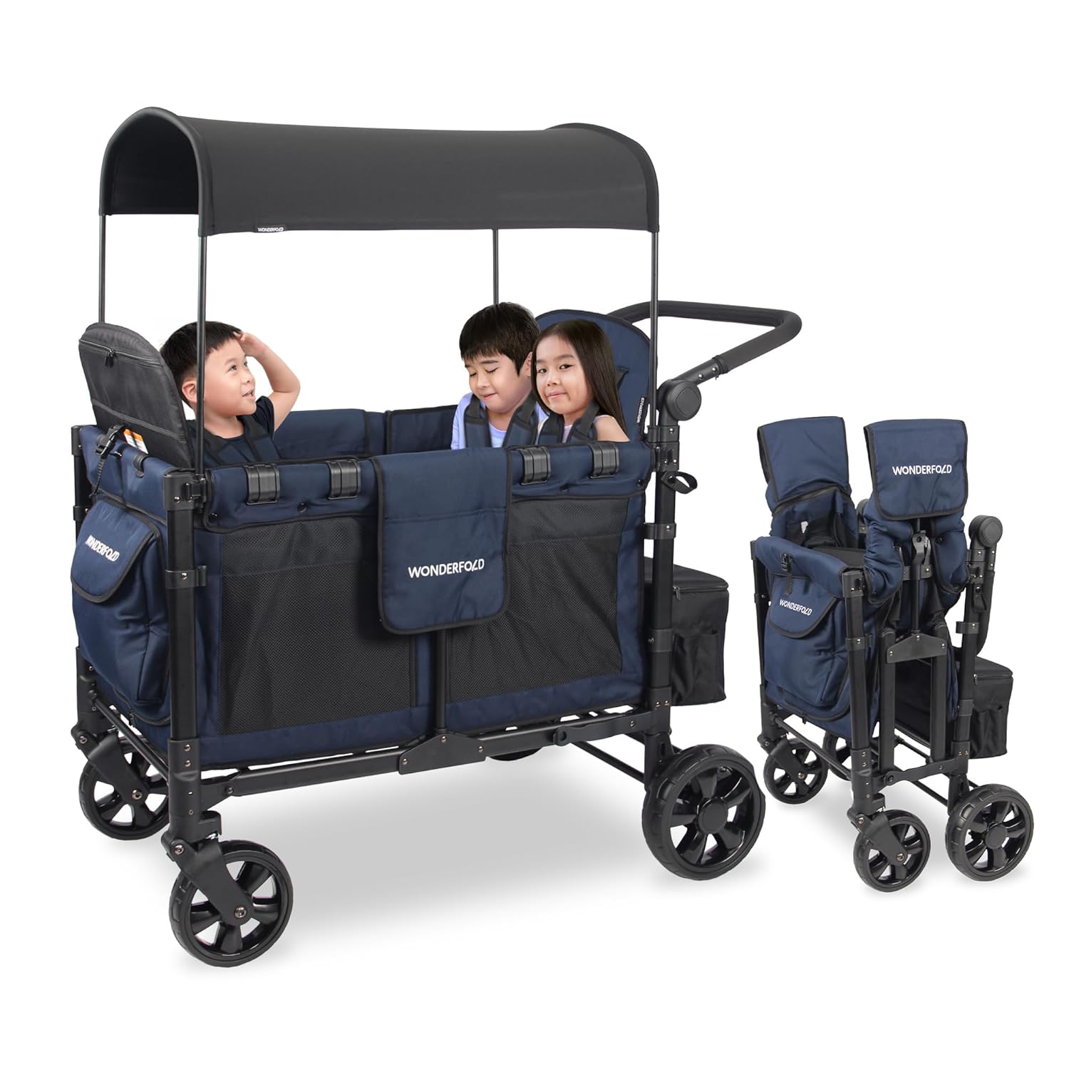 2025 Original Stroller Wagon (4 Seater) - Collapsible Wagon Stroller with Seats with 5-Point Harnesses, Easy Access Zipper Door, and Removable Sun Canopy, Gray