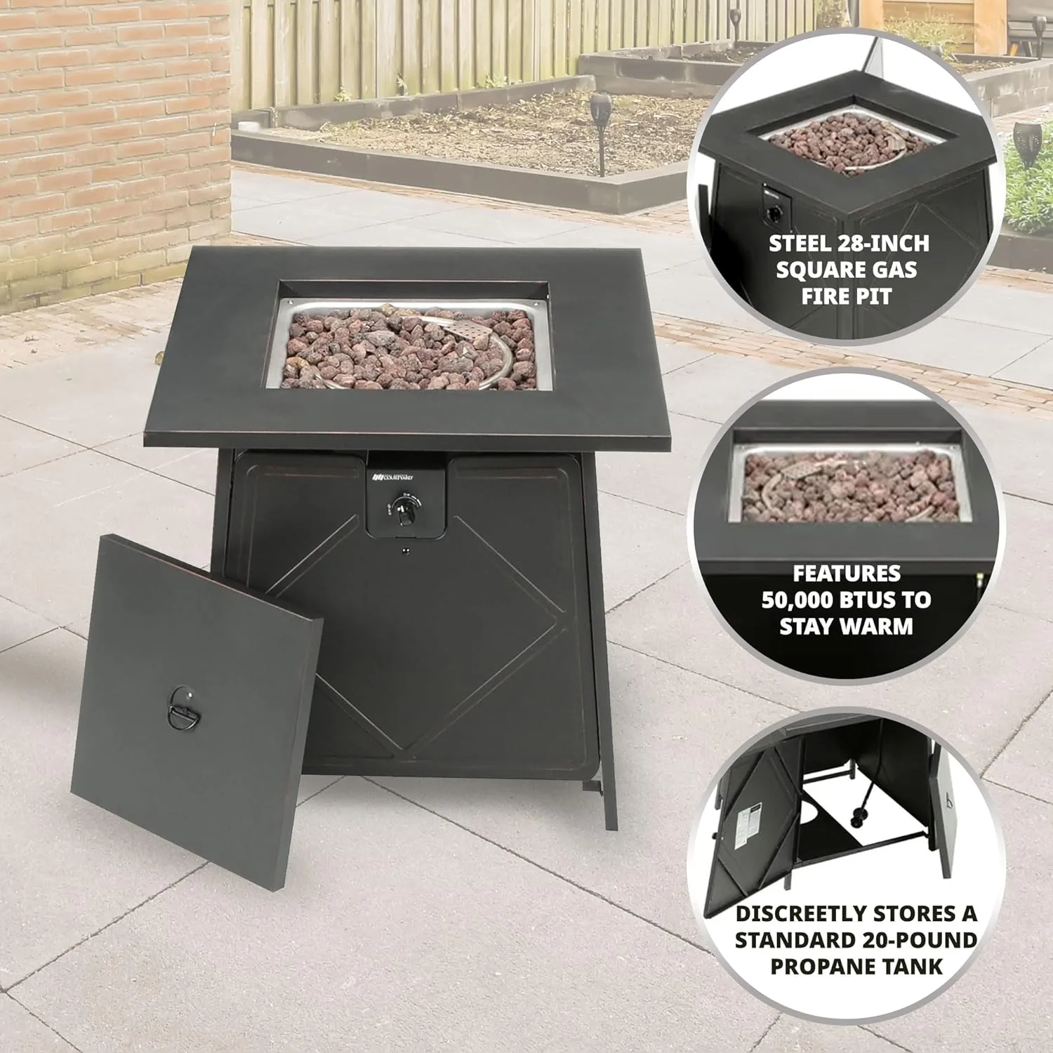 2025 Four Seasons Patio Dual Heat 50,000 BTU Square Gas Fire Pit