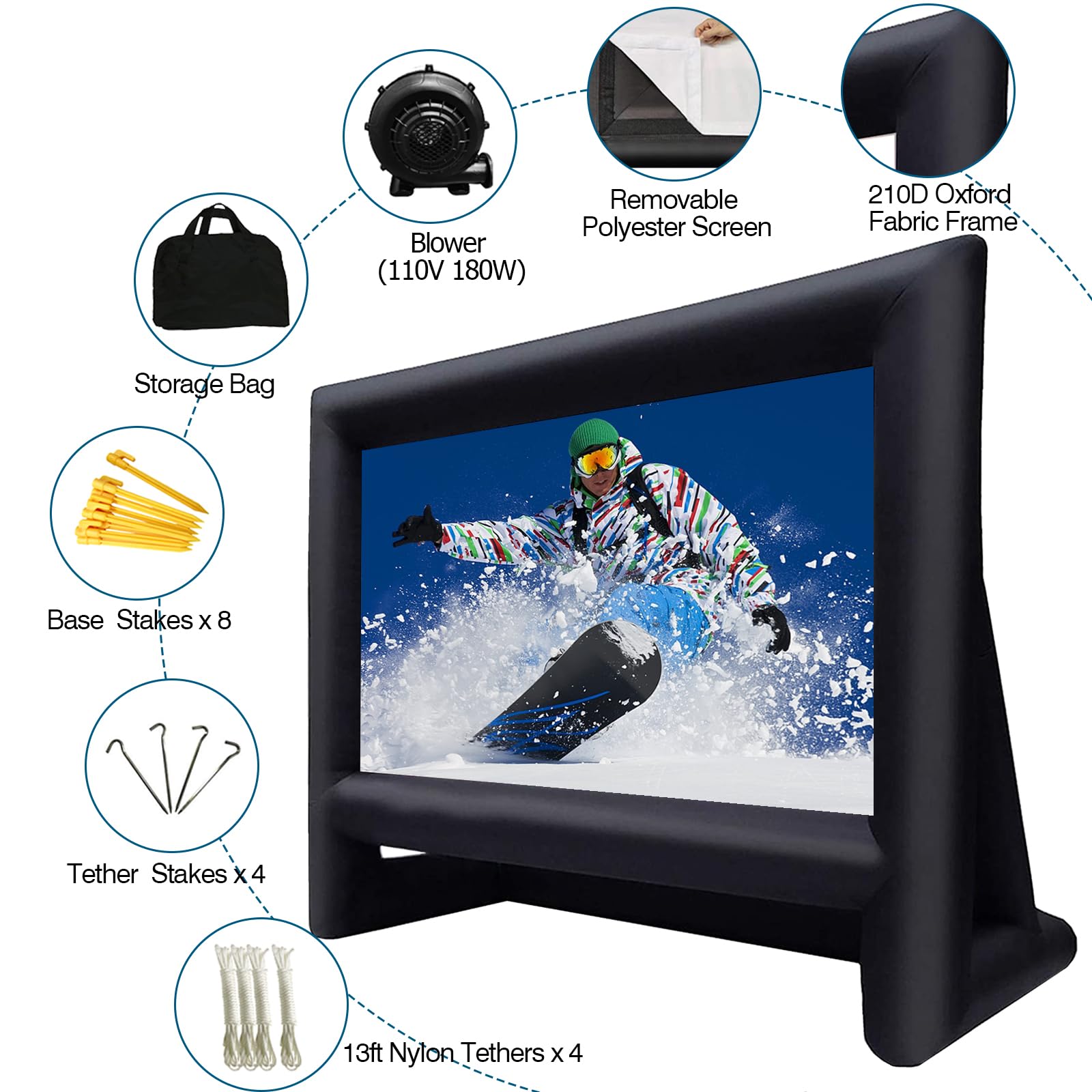 XHYCPY 16ft Inflatable Movie Screen Outdoor Projector Screen