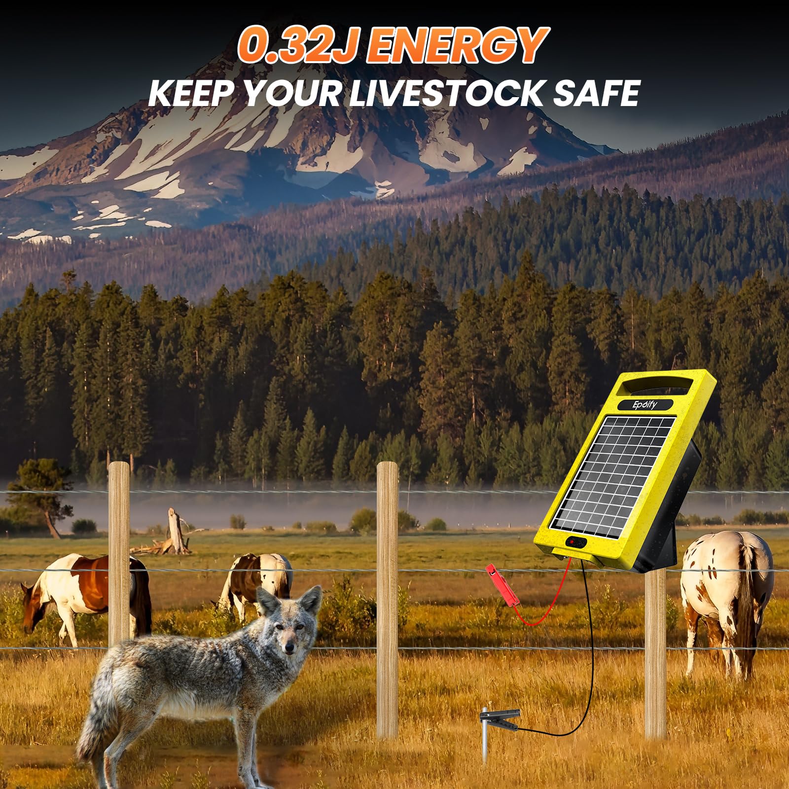 Epoify 24 Hour Solar Electric Fence Charger, Up to 10200v Output Range