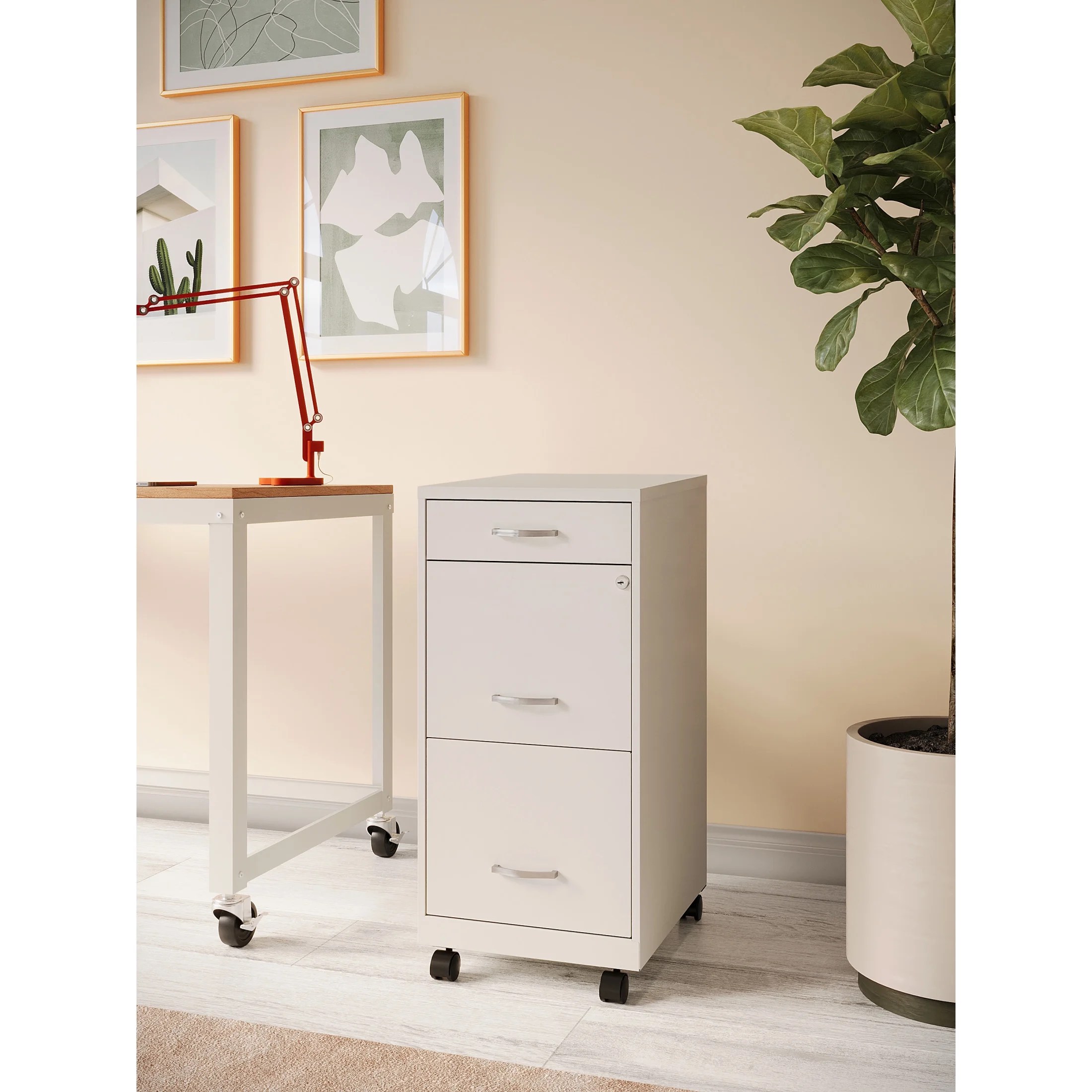 Space Solutions 18′′ Deep 3 Drawer Mobile Letter Width Vertical File Cabinet, White