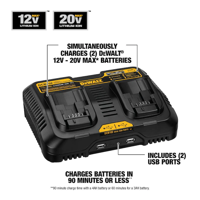 12/20V Charging Station/Dual Charger for Jobsite (DCB102) , Black