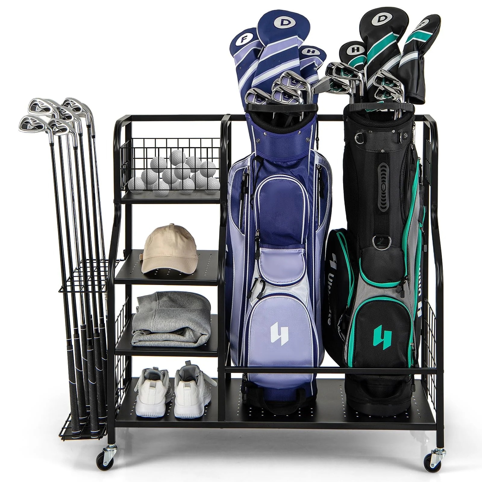 2025 Golf Bag Storage Garage Organizer, Extra Large Storage Stand for 2 Golf Bags