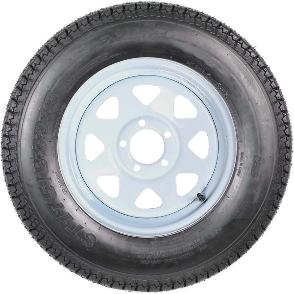 Set of 2 Trailer Tires Rims 175-80 5 Lug 6PR White Spoke Wheel Load Range C
