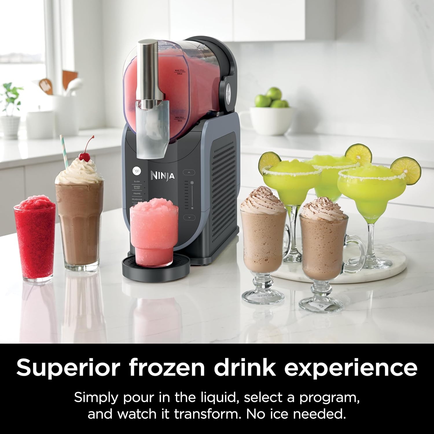 2025 SLUSHi with RapidChill Technology, 88 oz. Frozen Drink & Slushie Machine, 5 Preset Programs, Margaritas, Frapp茅s, and More, Premium Accents, Black, FS301
