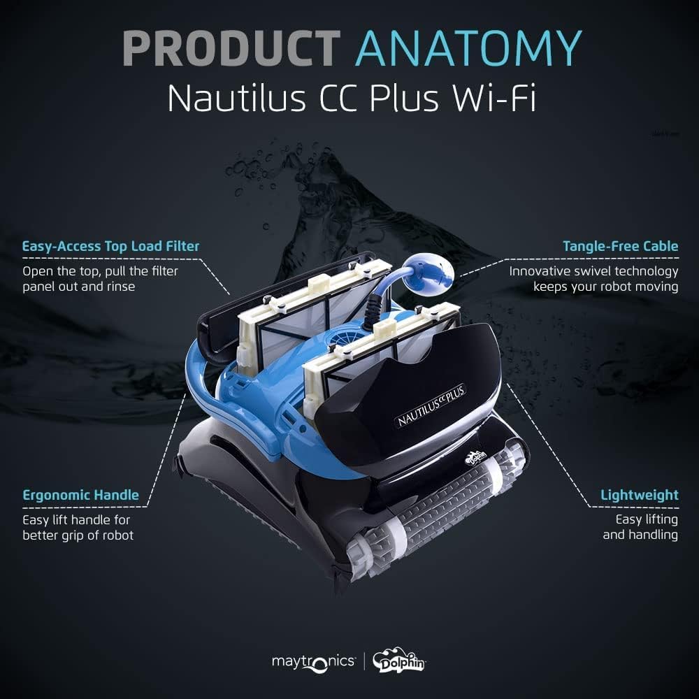 Dolphin Nautilus CC Plus Wi-Fi Automatic Robotic Pool Vacuum Cleaner, Always Cleaning, Never Charging, with Wall Climbing Scrubber Brush, Ideal for In-Ground Pools up to 50 FT in Length