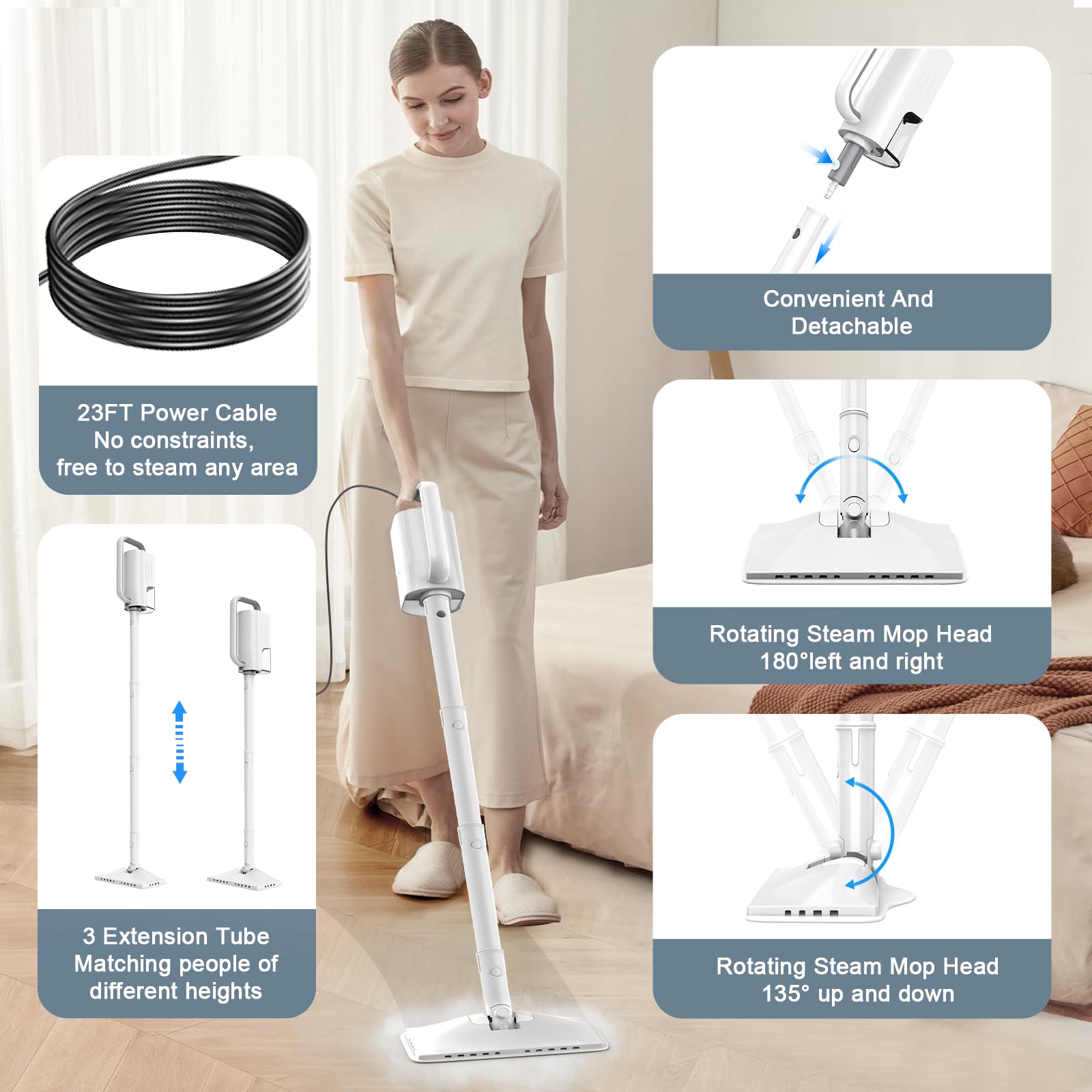 ACHTFACH 6 in 1 Rotated Steam Mop Cleaner with 2 Microfiber Pads