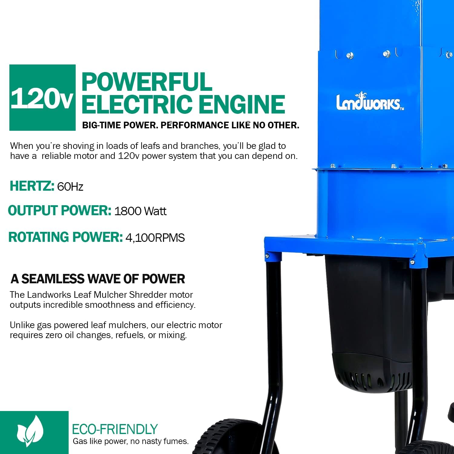 Landworks Leaf Mulcher Shredder Electric Green and Waste Management Heavy Duty 120V AC 11