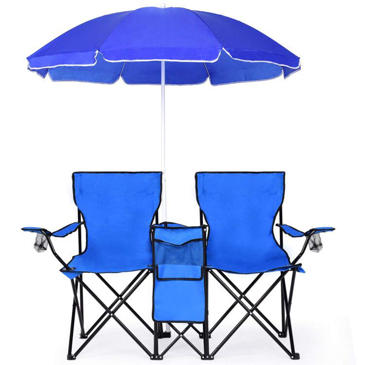 2025 Double Folding Picnic Chairs Umbrella Mini Table Beverage Holder Carrying Bag