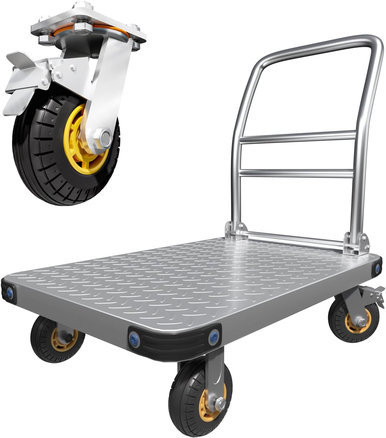 Heavy Duty Platform Truck Flat Moving Cart Hand Trucks,2000Lbs Steel Push Cart Dolly with Brake Design, 36 x 24in Large Flatbed with 5'' 360 Degree Swivel Wheels for Easy Storage