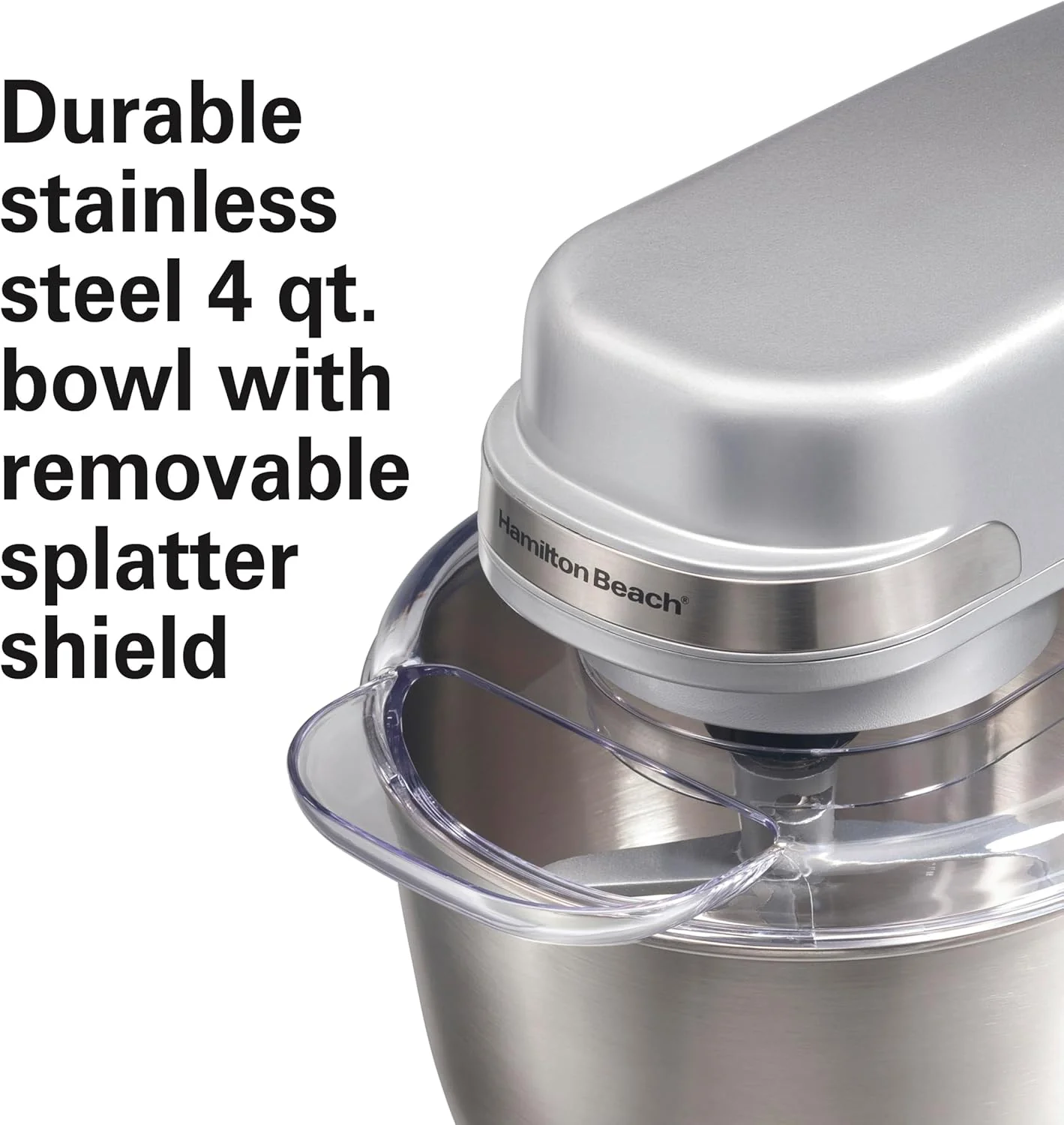 Hamilton Beach Electric Stand Mixer, 4 Quarts, Dough Hook, Flat Beater Attachments, Splash Guard 7 Speeds with Whisk, Black