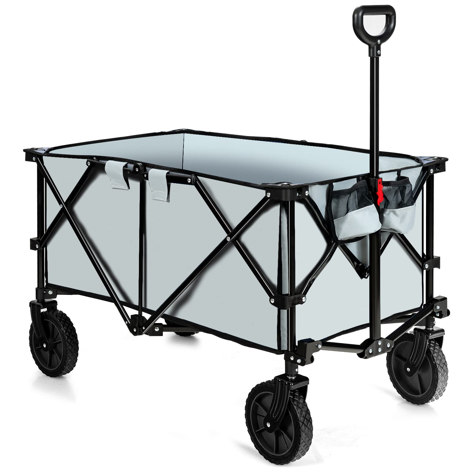 Collapsible Wagon, Folding Utility Wagon Cart w/Universal Wheels & Adjustable Handle & Cover Bag