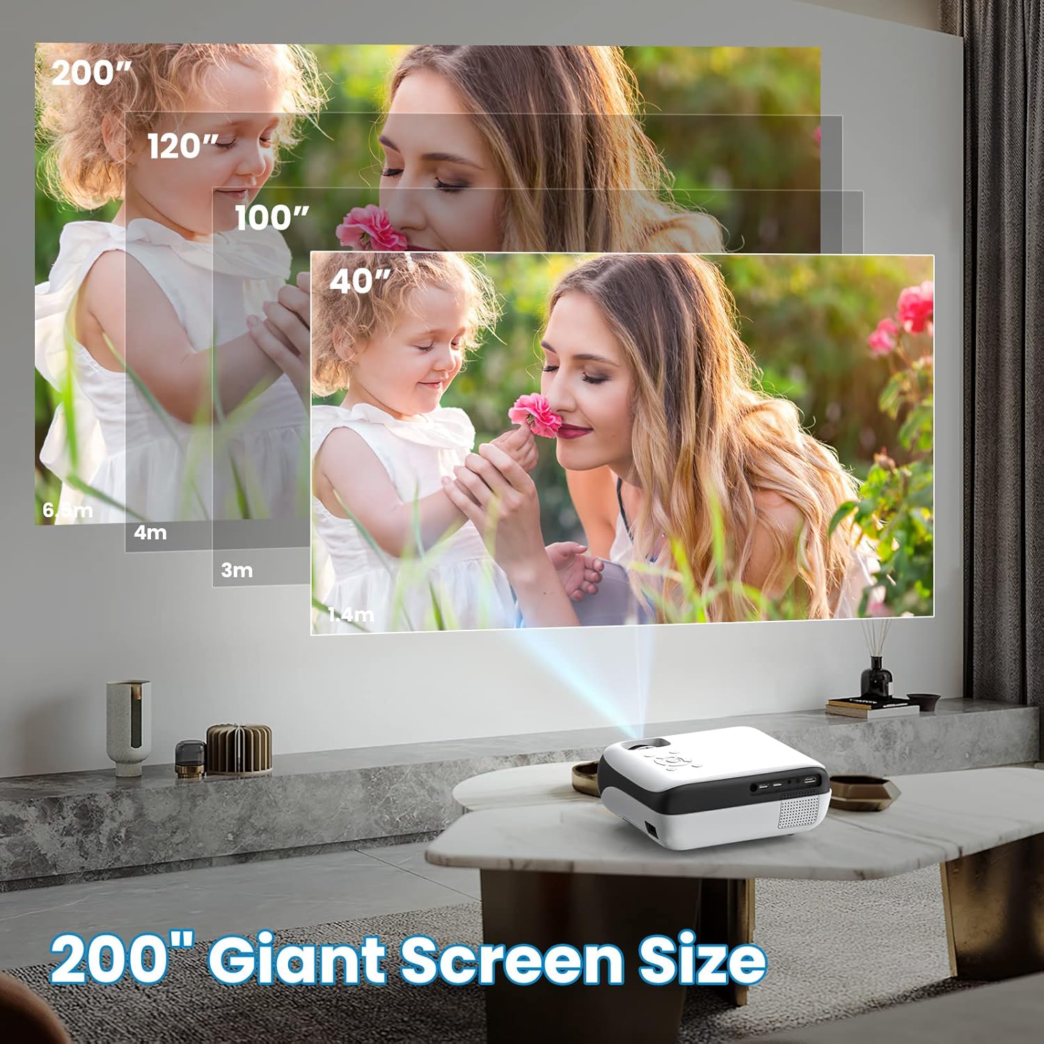 Beamer, Mini Beamer 4K Bluetooth 5.1 Tragbar Heimkino Multimedia Projector 10000Lux Mit 100'' Bildschirm, Kompatibel mit HDMI USB AV, phones,Laptops,TV Stick,PS5