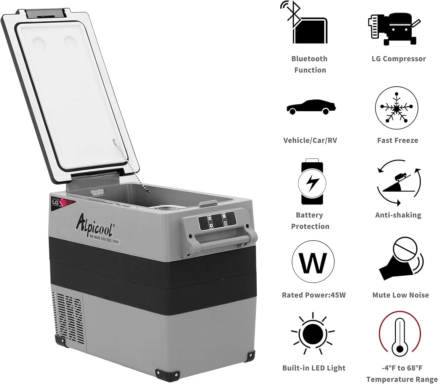 Portable Refrigerator 12 Volt Car Freezer 42 Quart Mini Fridge Freezer (-4°C~68°C) for Truck, RV, Vehicle, Travel, Outdoor -12/24V DC