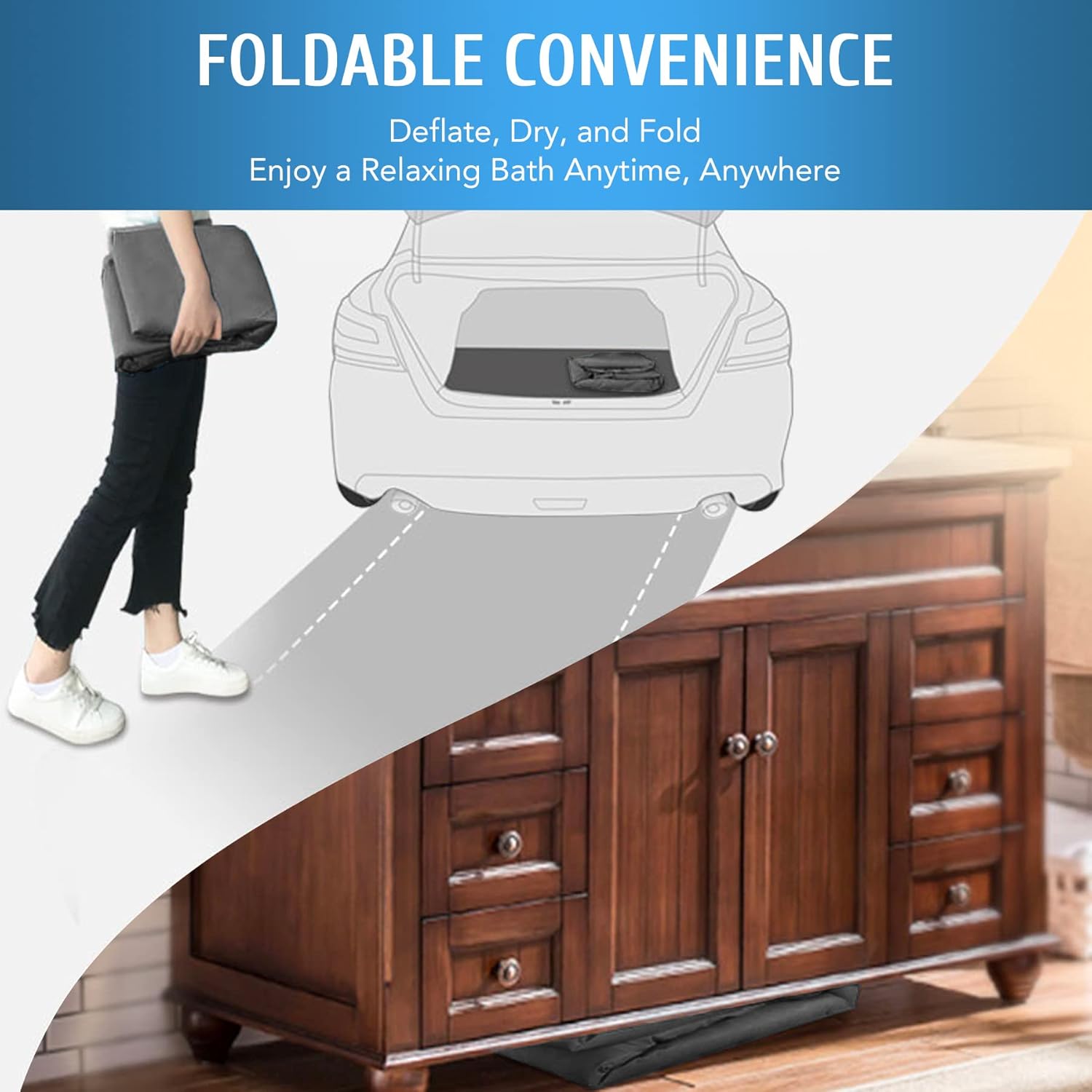 Inflatable Adult Bath Tub, Free-Standing Blow Up Bathtub with Foldable Portable Feature for Adult Spa with Electric Air Pump (High-Density PVC)