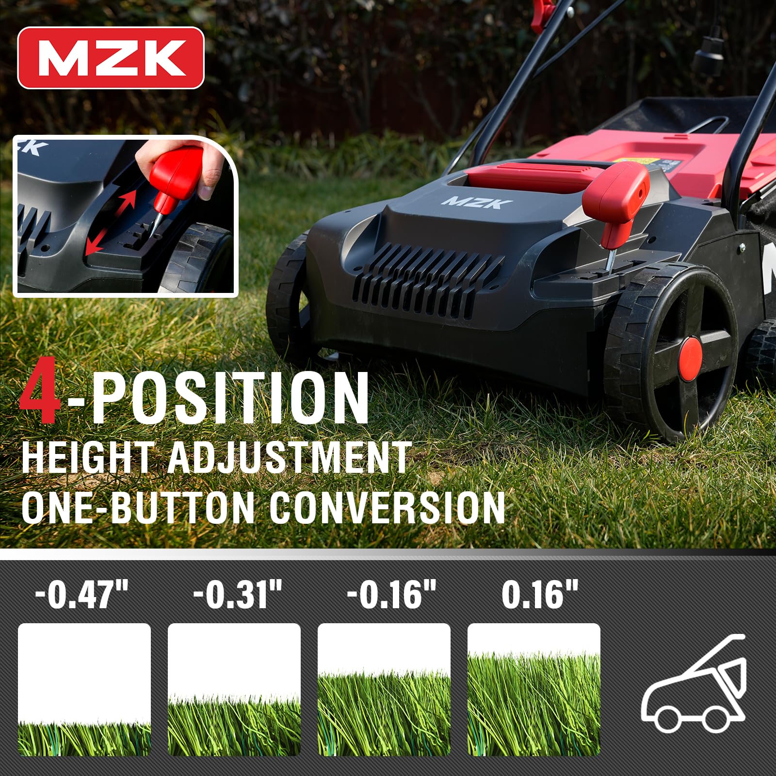 MZK 13-inch 13-Amp 2-in-1 Electric Dethatcher and Scarifier
