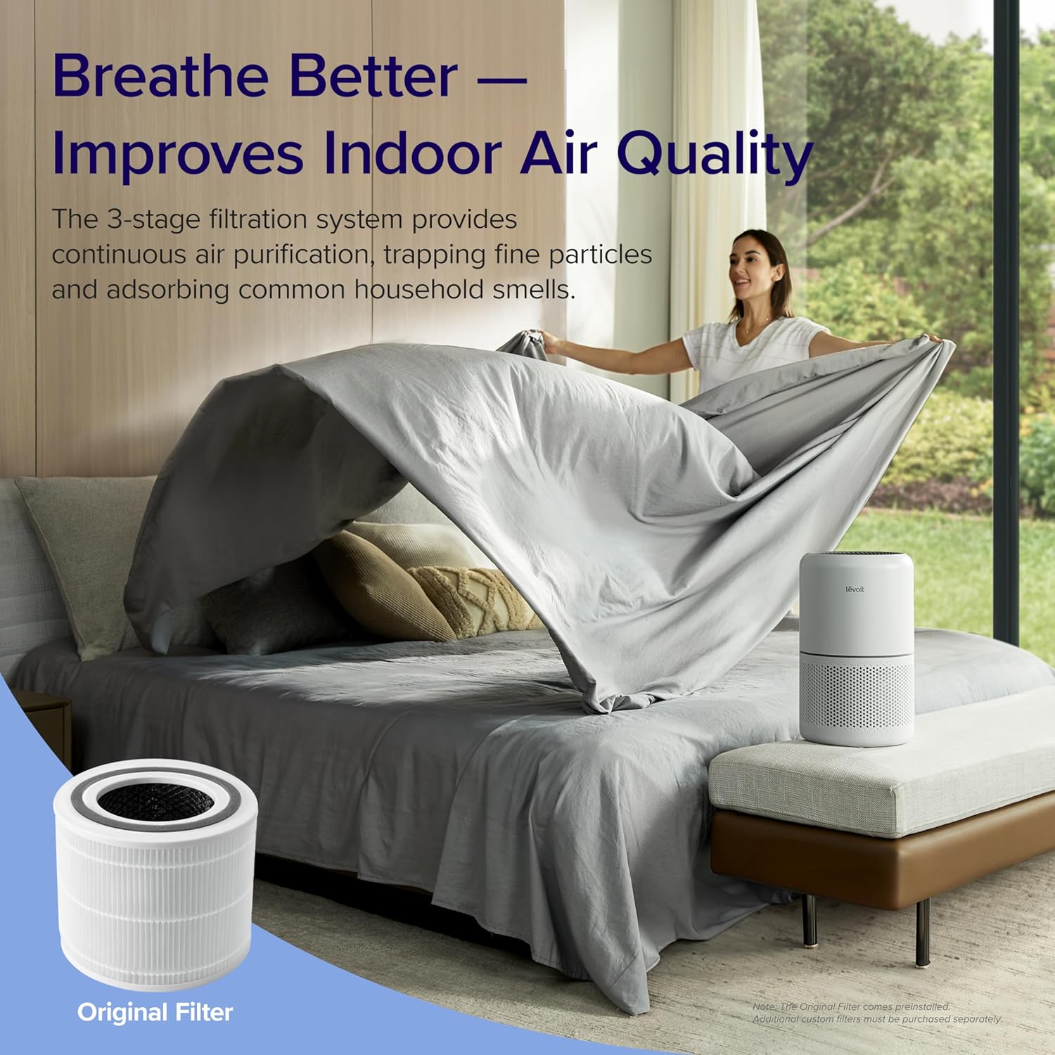 Air Purifier for Home Allergies Pets Hair in Bedroom & Standing Fan for Bedroom, 82ft CirculAir 120° Oscillating Fan