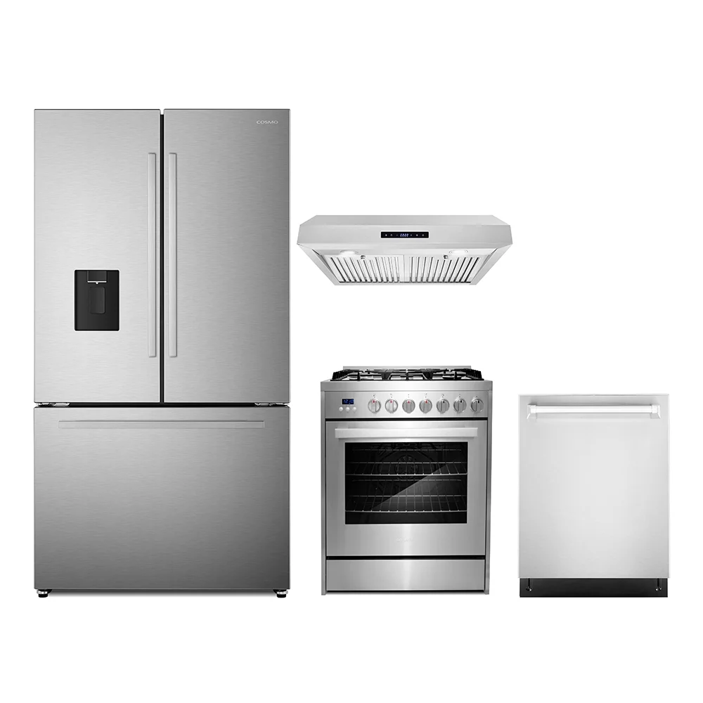 2025 4 Piece Kitchen Package with 30" Freestanding Gas Range 30" Under Cabinet Range Hood 24" Built-in Fully Integrated Dishwasher 36" French Door Refrigerator