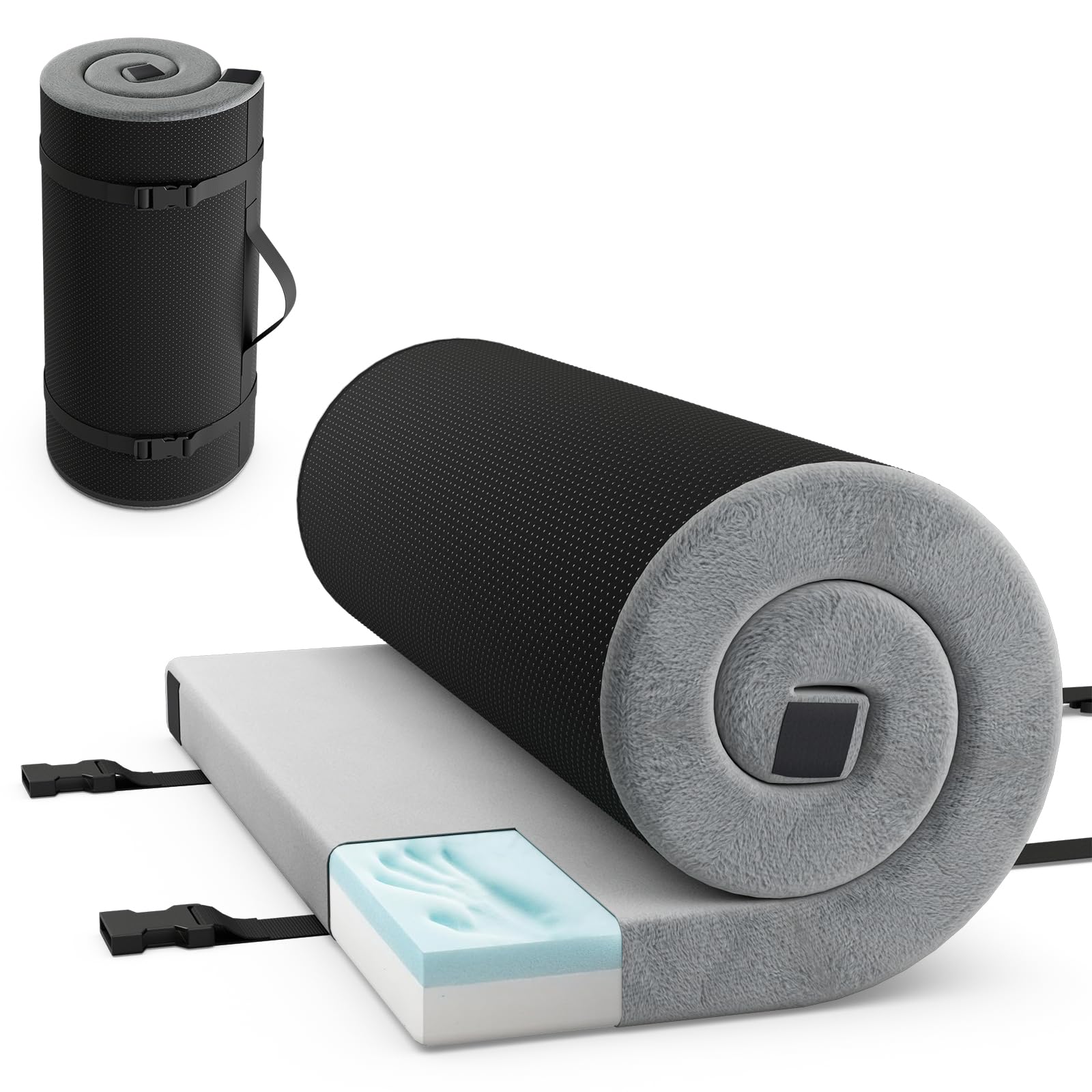 2025 Memory Foam Camping Mattress, Portable Roll up Sleeping Pad w/Anti-Slip Bottom, Travel BagSingle, Larged, 74