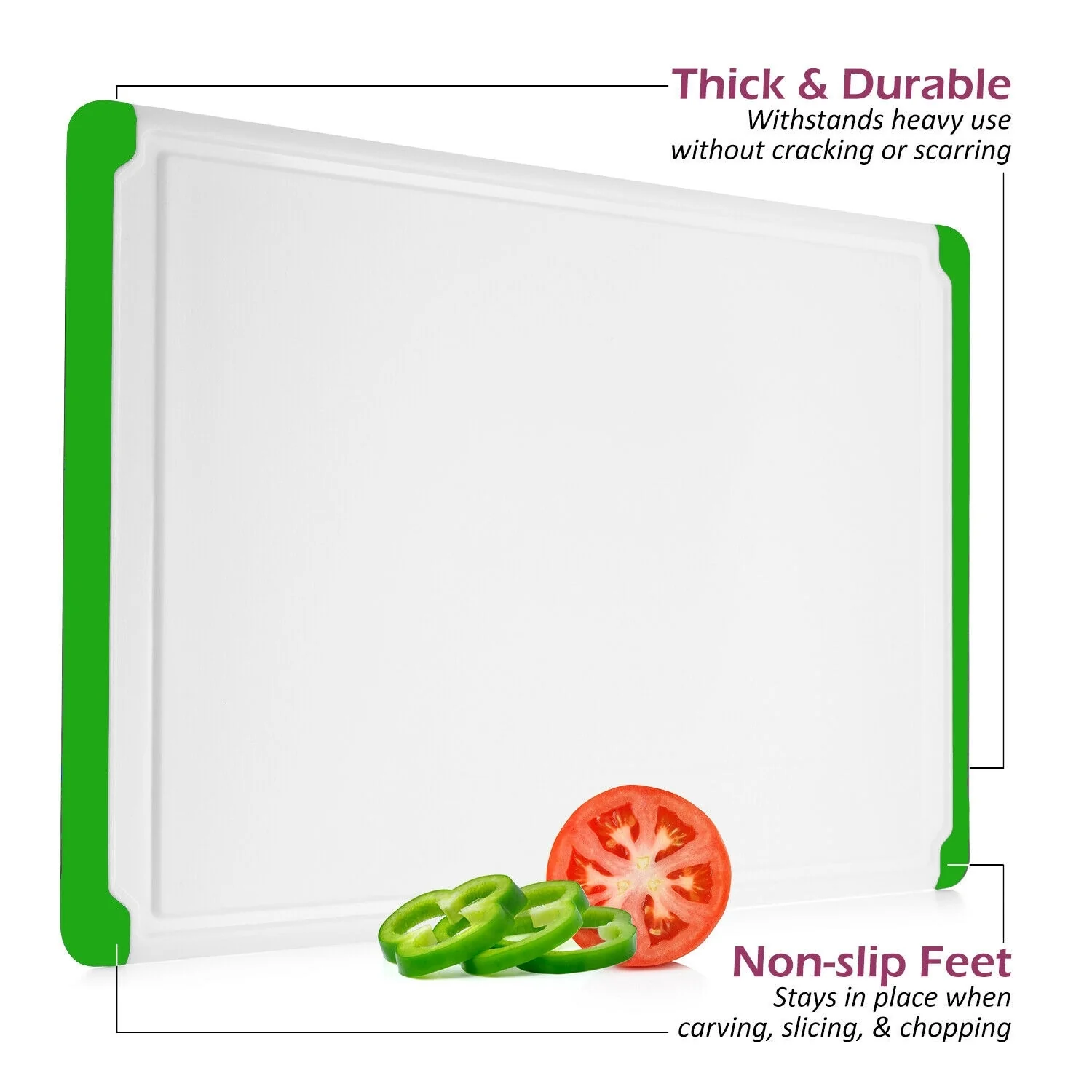 Plastic Cutting Boards - Large 18 x 12 Inch Rubber Cutting Board with Juice Grooves, Non-Slip, Dishwasher Safe Cutting Boards