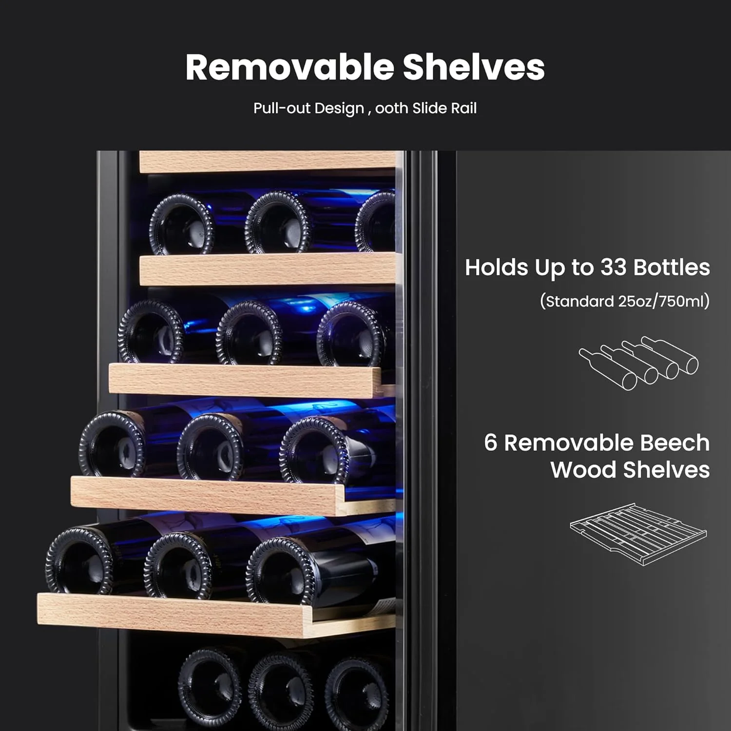 Wine Fridge Cooler 15 Inch Wine Fridge Hold 33 Bottles