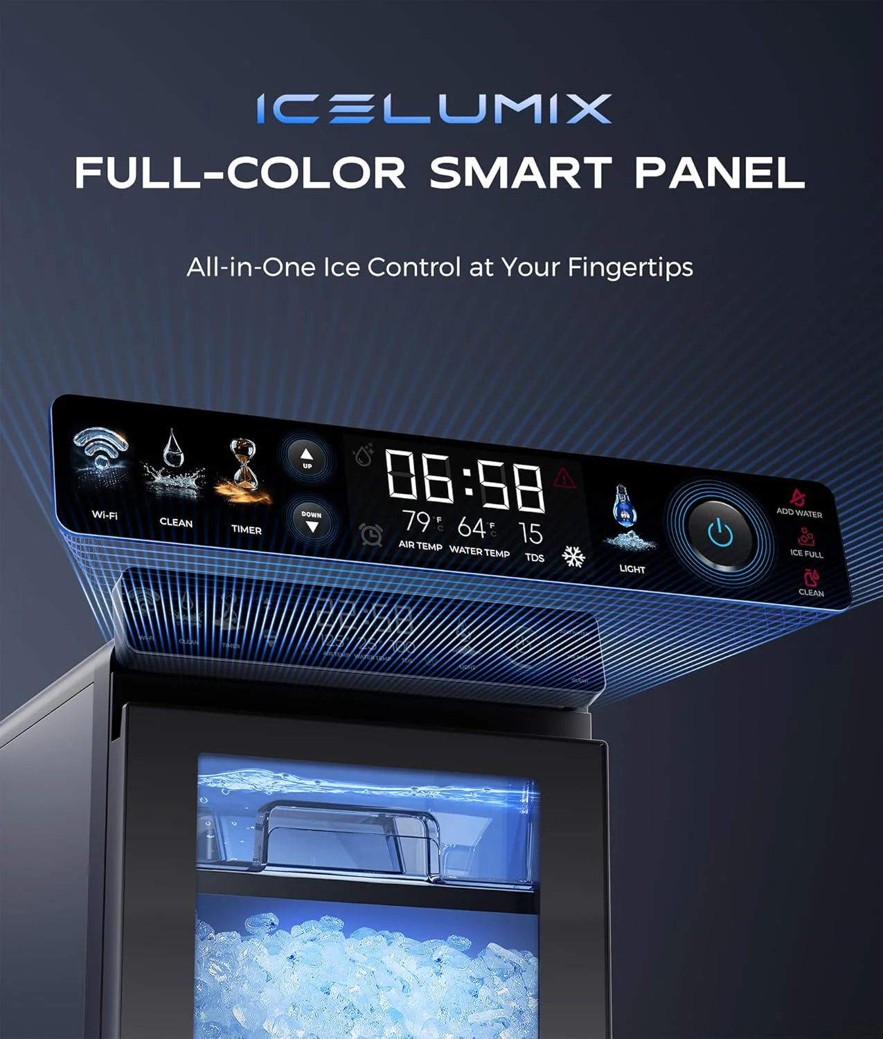 Nugget Ice Maker Countertop, Smart Pebble Ice Machine with APP Control, 44 lbs/24H Soft Pellet Chewable Ice with Self-Cleaning, Stainless Steel.