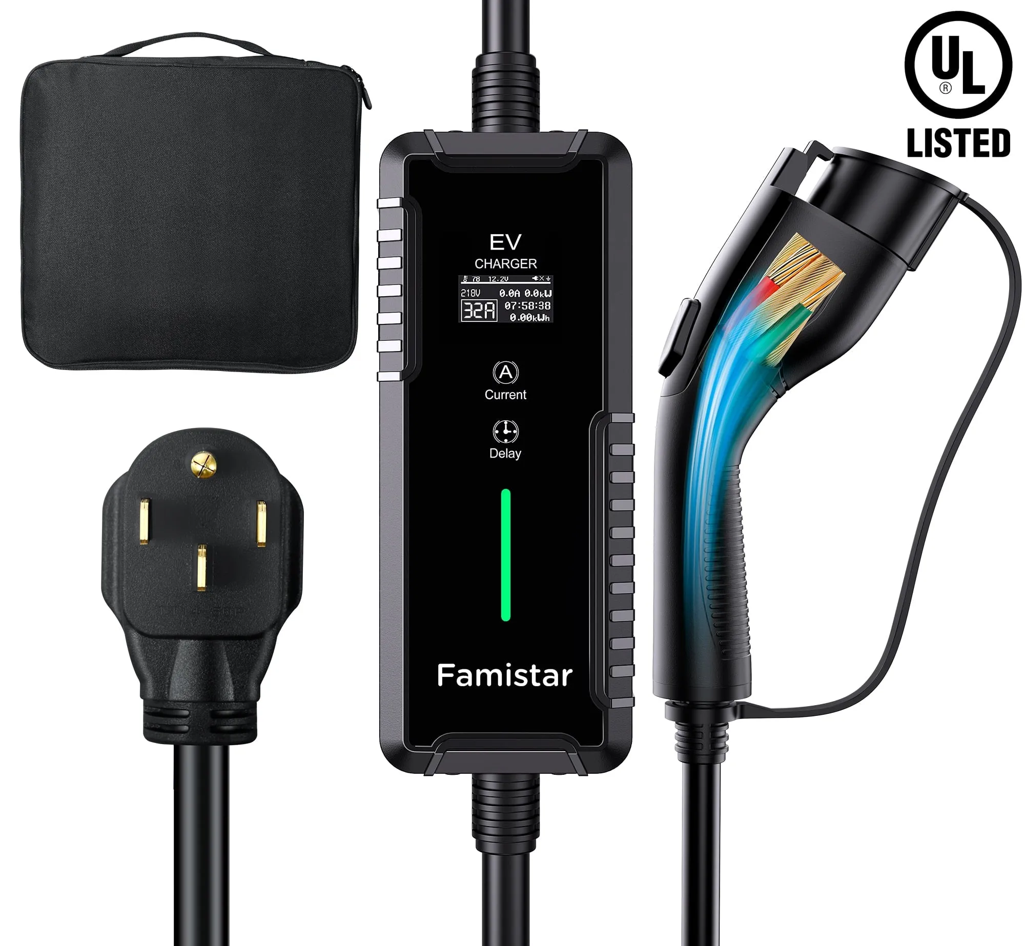 Level 2 & Level 1 EV Charger, 16Amp 110-240V Portable J1772 Electric Car Charger with Adjustable Amp Delayed Timer 25ft Long Cord