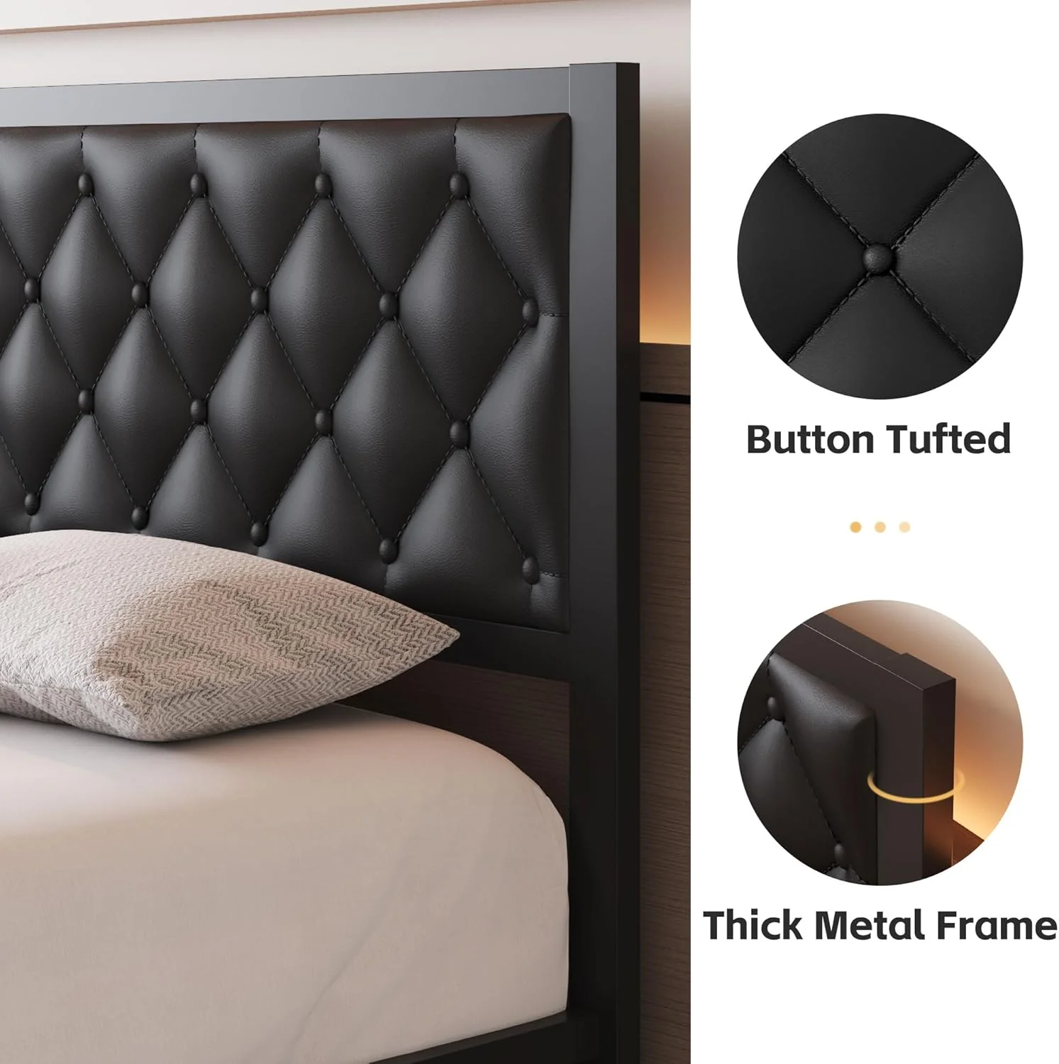 Queen Bed Frame with Headboard PU Leather Upholstered Bed
