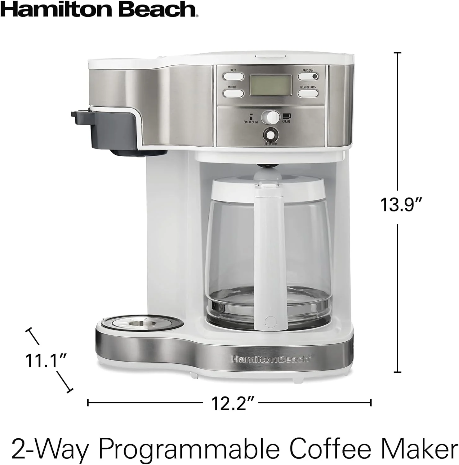 Hamilton Beach 2-Way 12 Cup Programmable Drip Coffee Maker & Single Serve Machine, Glass Carafe, Auto Pause and Pour, Black (49980R)