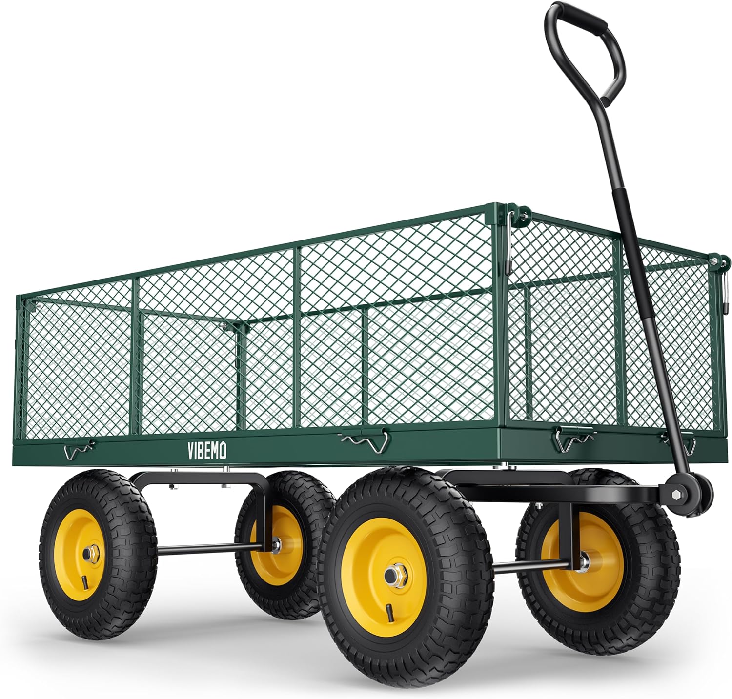 2025 Steel Garden Cart, 2-in-1 1400 lbs Heavy Duty Utility Wagon, with Removable Mesh Sides to Convert into Flatbed, 240° U-Turn 13" Pneumatic Tires Garden Wagon for Farm Yard Lawn Garden Camping