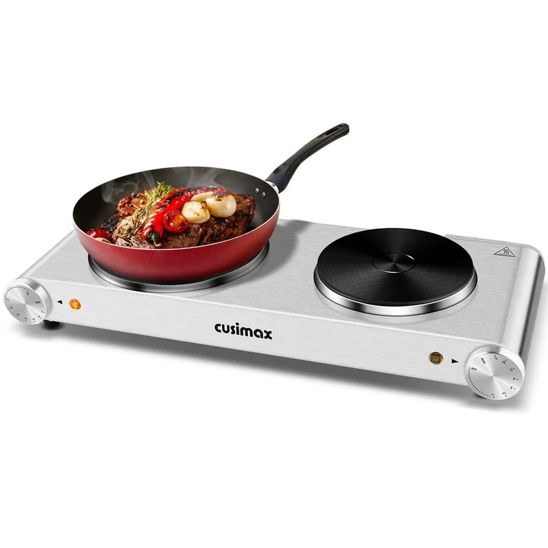 Elexnux Portable 1800-Watt 2-Burner Electric Hot Plate, 7.4 in. Countertop Burners With 7 Heat Settings