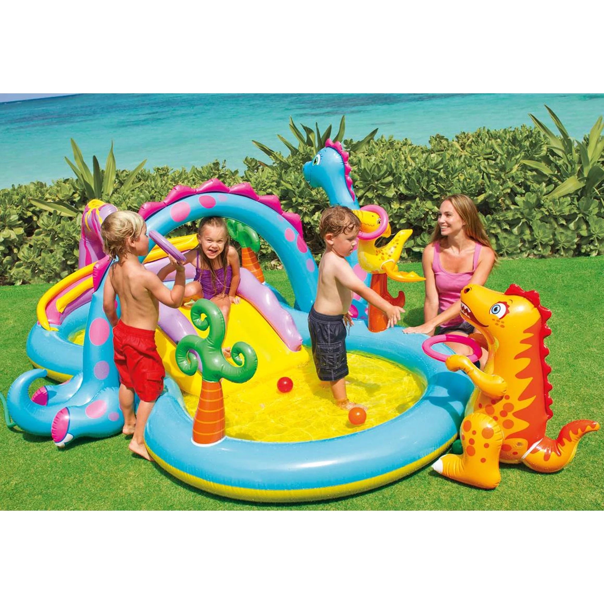 Dinoland Kiddie Inflatable Pool & Inflatable Ocean Backyard Kiddie Pool