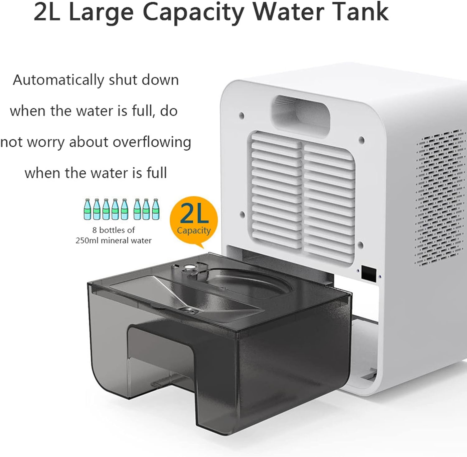 Bedroom Dehumidifier 2.2L Water Tank with Hygrometer RGB LED Light