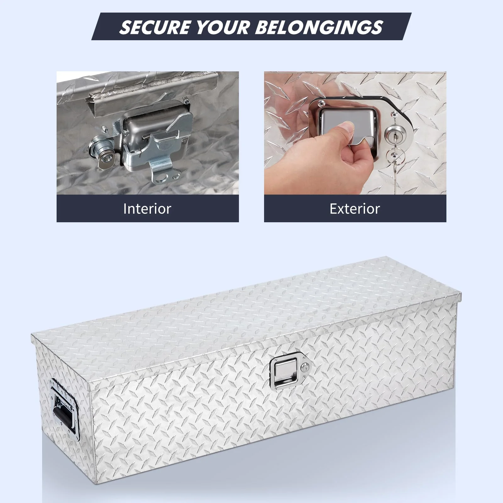 48 Inch Diamond Plate Truck Bed Tool Box with Shelf Silver