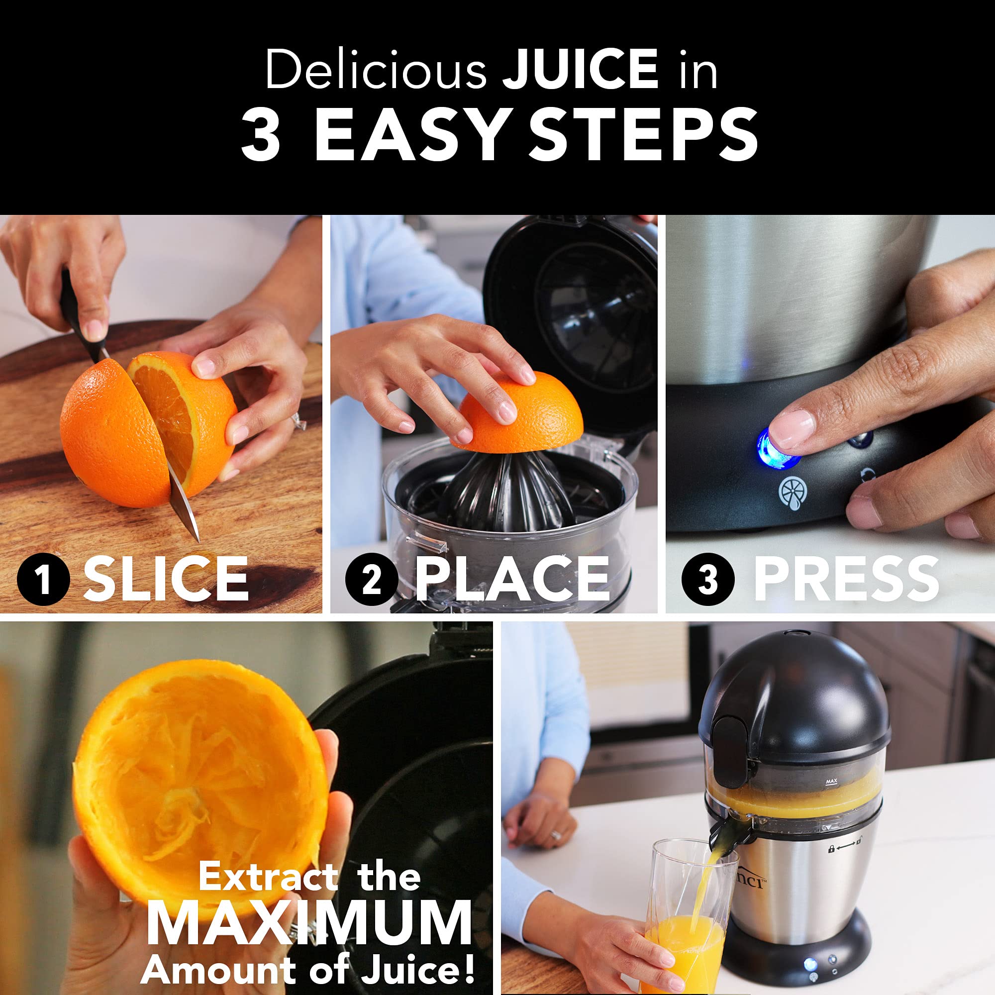 Vinci Hands Free Electric Citrus Juicer, 1-Button Juicer Machine