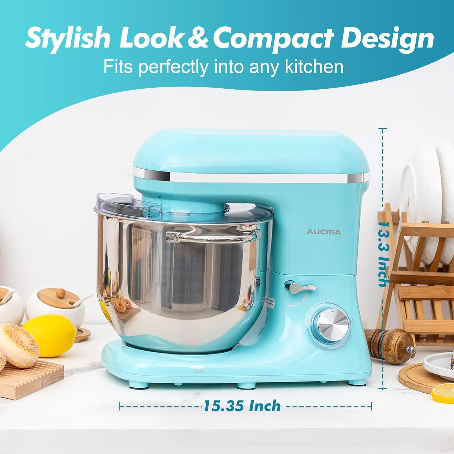 Aucma Stand Mixer,6.5-QT 660W 6-Speed Tilt-Head Food Mixer, Kitchen Electric Mixer with Dough Hook