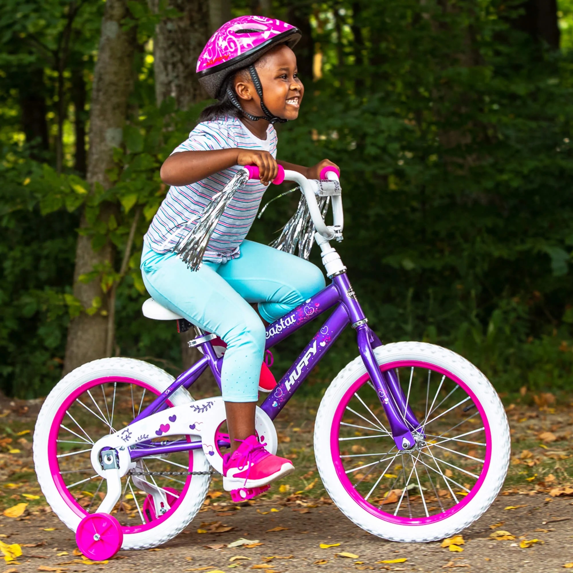 Huffy 18′′ Sea Star Kids’ Bike, Fits Riders 3’5′′ – 4’1′′, Purple, Child, Girl’s