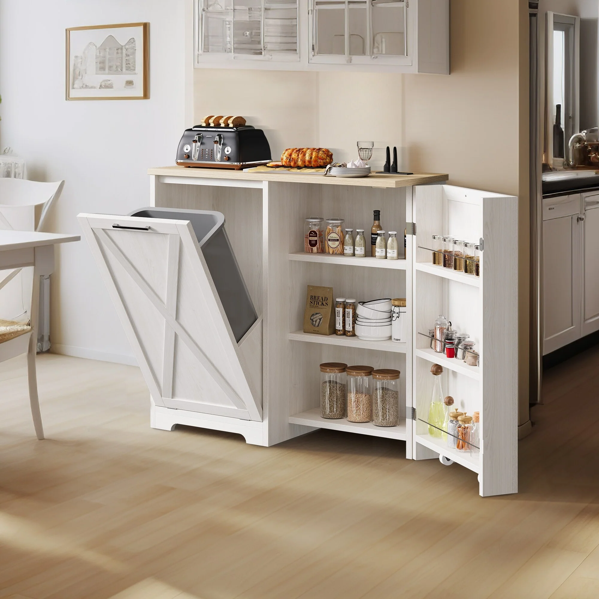 Moasis 13 Gallon Kitchen Tilt Out Trash Bin Cabinet with Power Outlet