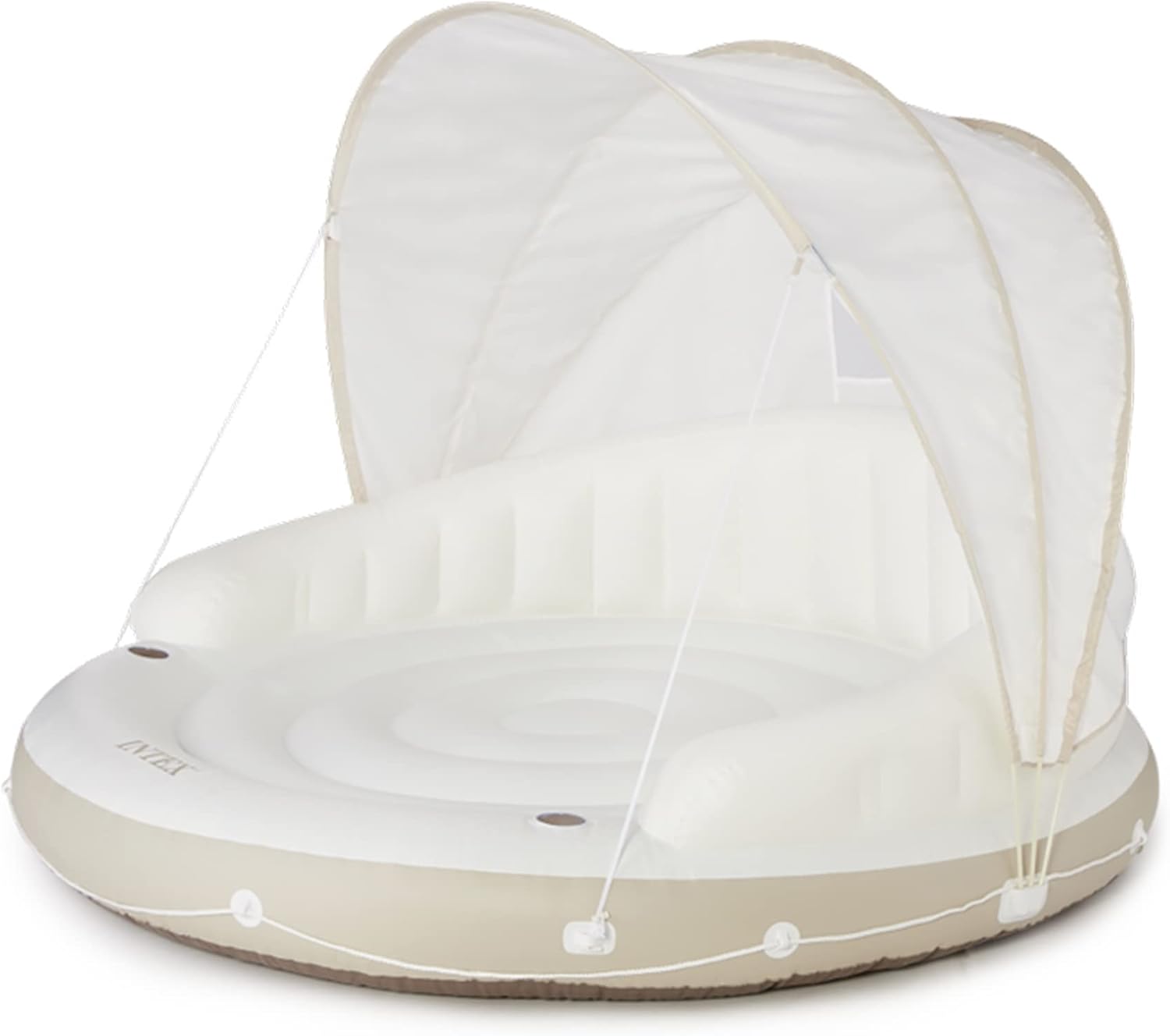 58292EP Canopy Island Inflatable Pool Float: Comfortable Lounge Surface – Built-in Cup Holders – Detachable Sunshade – 440lb Max Weight Capacity – 78.5