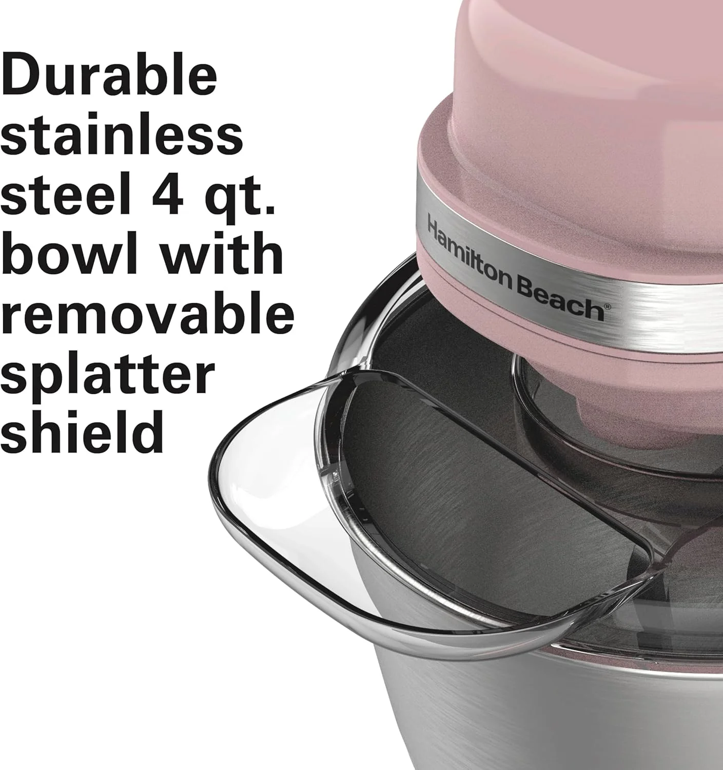 Hamilton Beach Electric Stand Mixer, 4 Quarts, Dough Hook, Flat Beater Attachments, Splash Guard 7 Speeds with Whisk, Black