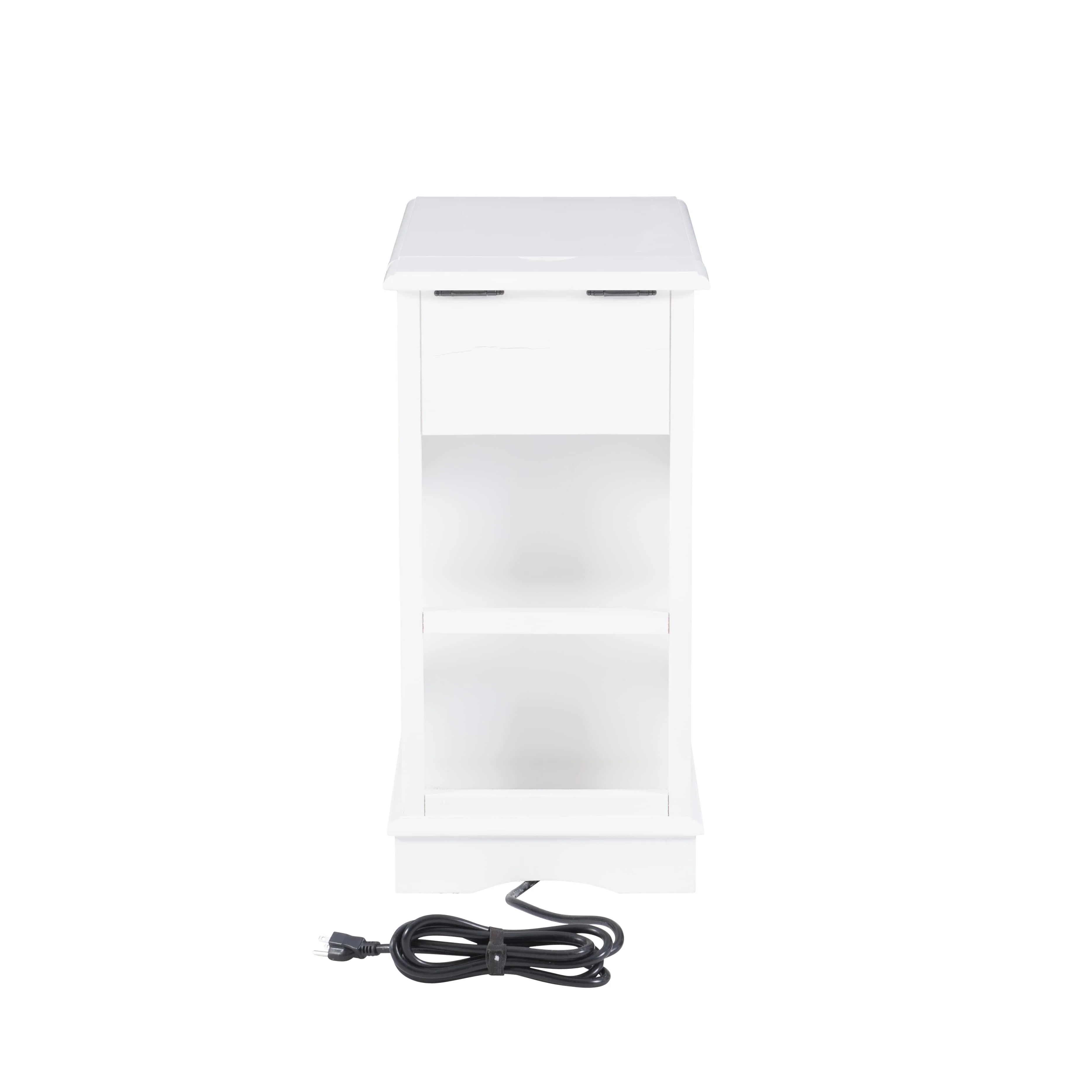 Linon Bartow Wood Multi Function Storage Accent Table Charging Station in White