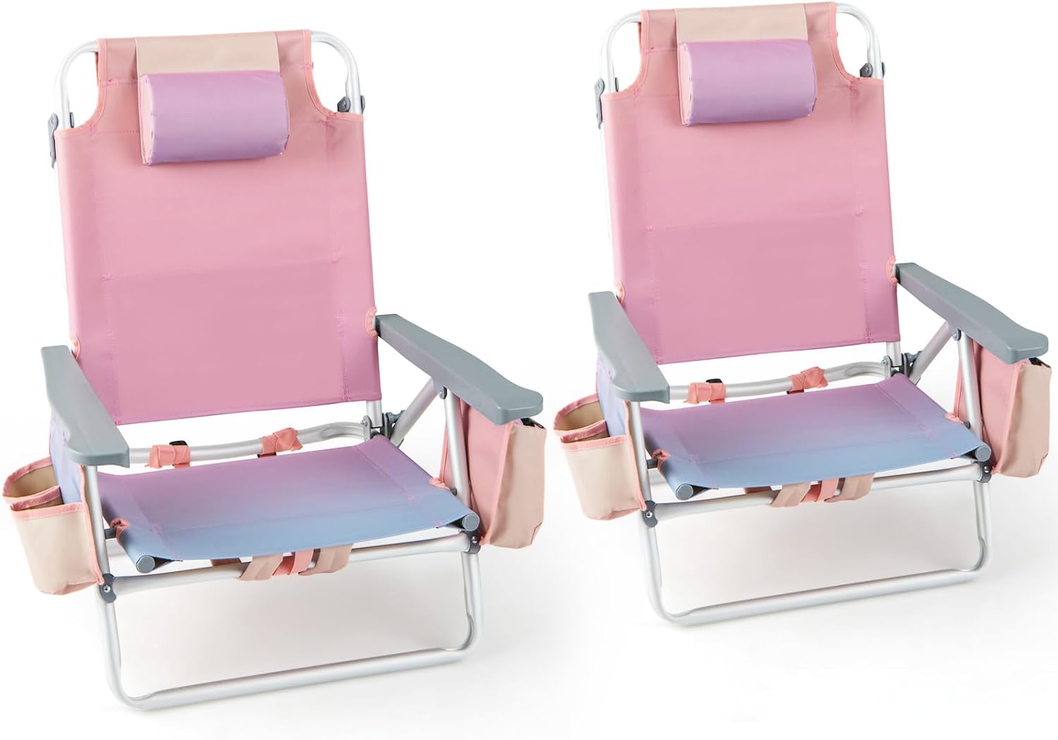 2025 Backpack Beach Chairs, 4 Pcs Portable Camping Chairs with Cool Bag and Cup Holder