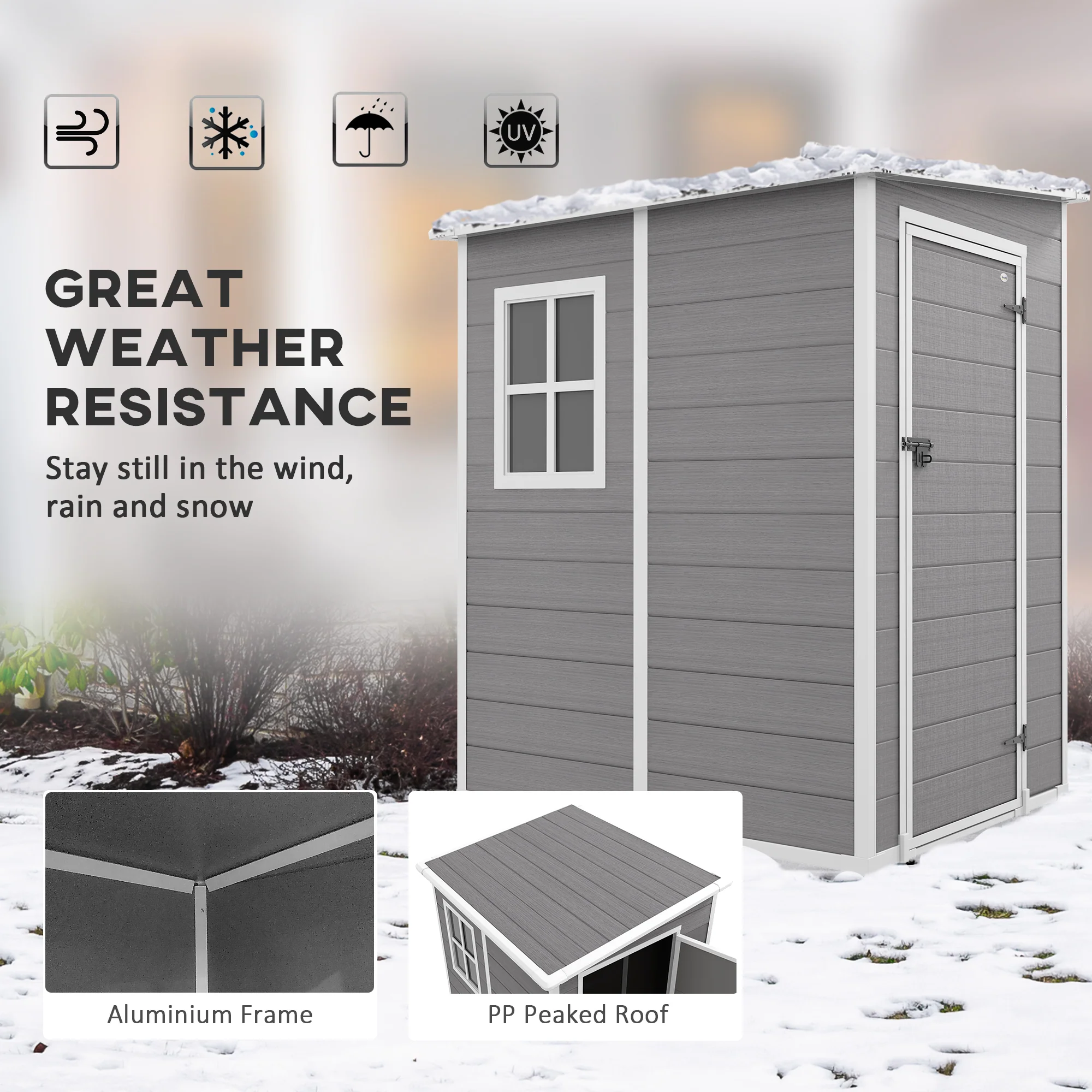 2025 Lean to Garden Shed 4'x5' Plastic Tool Storage House w/ Lockable Door