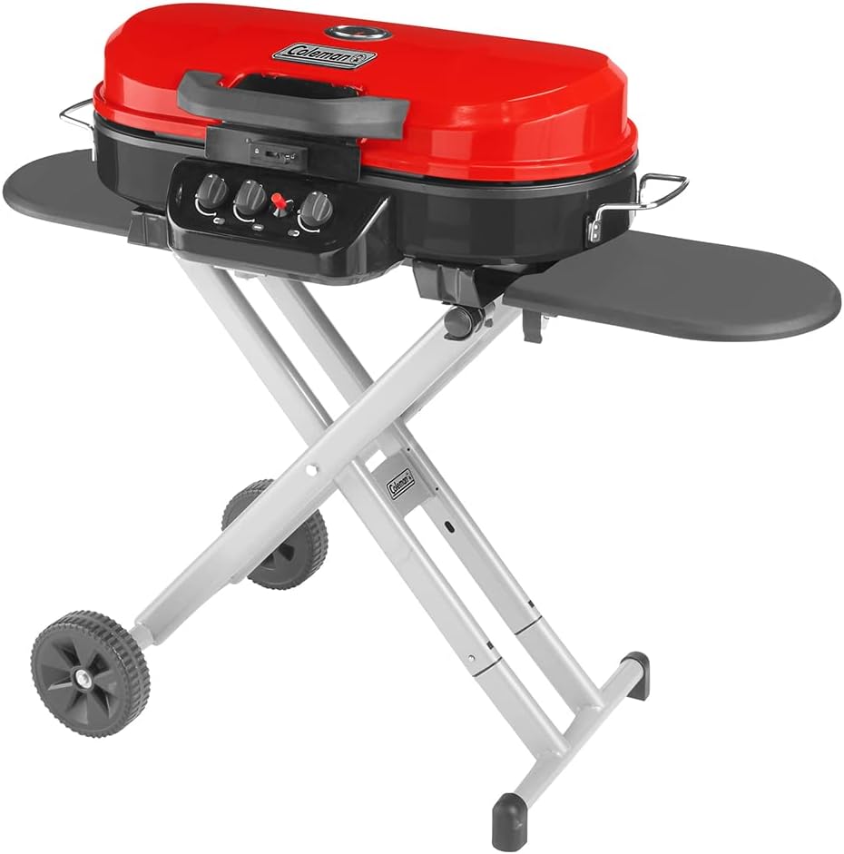 RoadTrip Portable Stand-Up Propane Grill with 3 Adjustable Burners & Instastart Ignition, 20,000 BTUs of Power for Outdoor Cooking