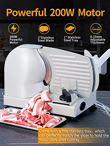 Meat Slicer, 200W Electric Food Slicer with Two Removable 7.5