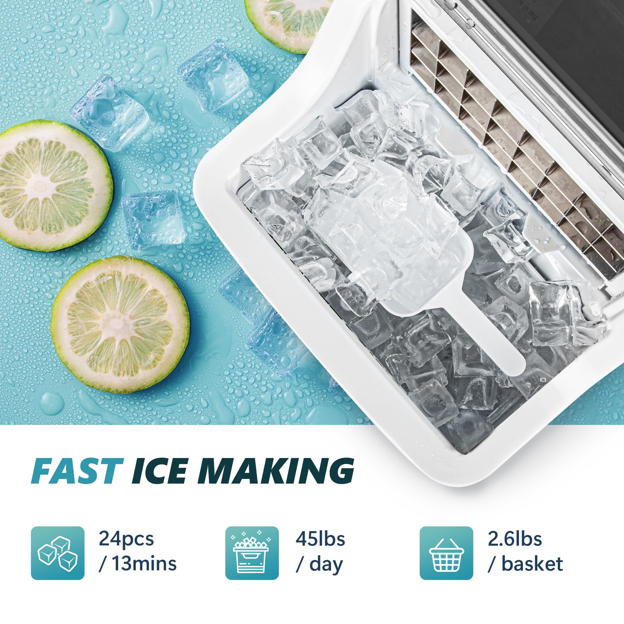 EUHOMY Ice Cube Maker Machine Countertop, 45Lbs/Day