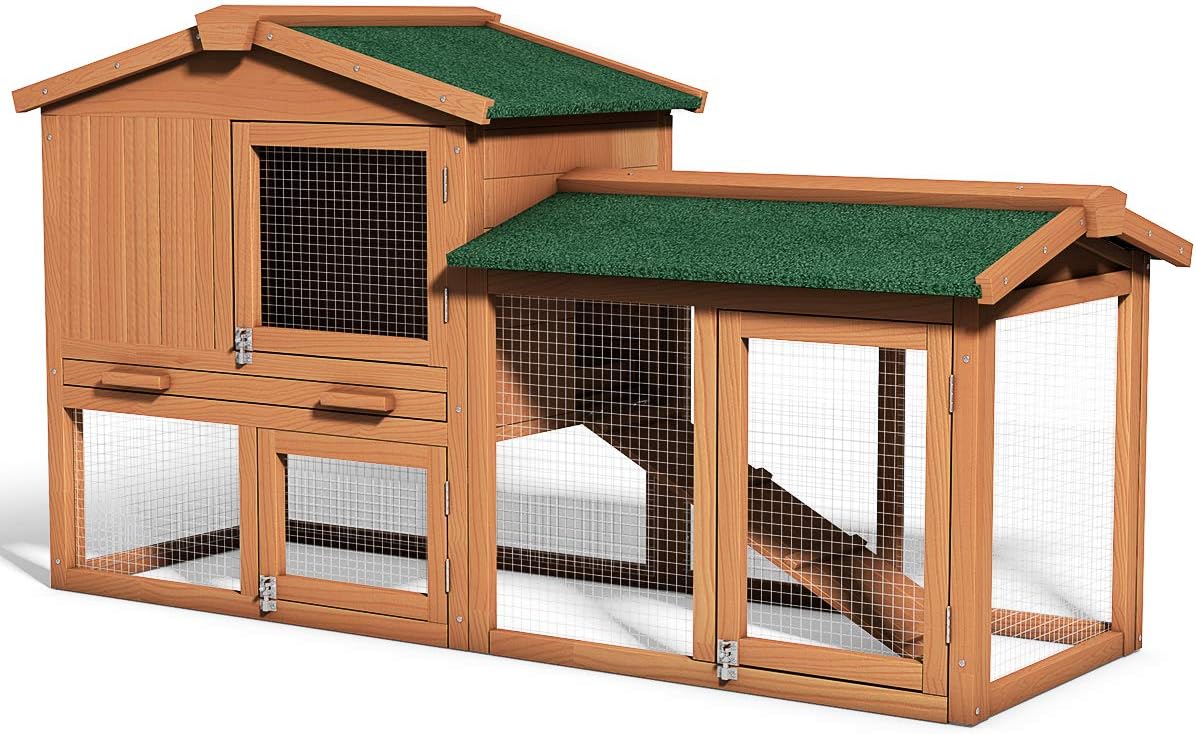 Large chicken coop, wooden hen house, outdoor backyard rabbit cage with ventilation door, detachable tray and slope, chicken nesting box (58 inches) (58 inches long x 21 inches wide x 34 inches high)