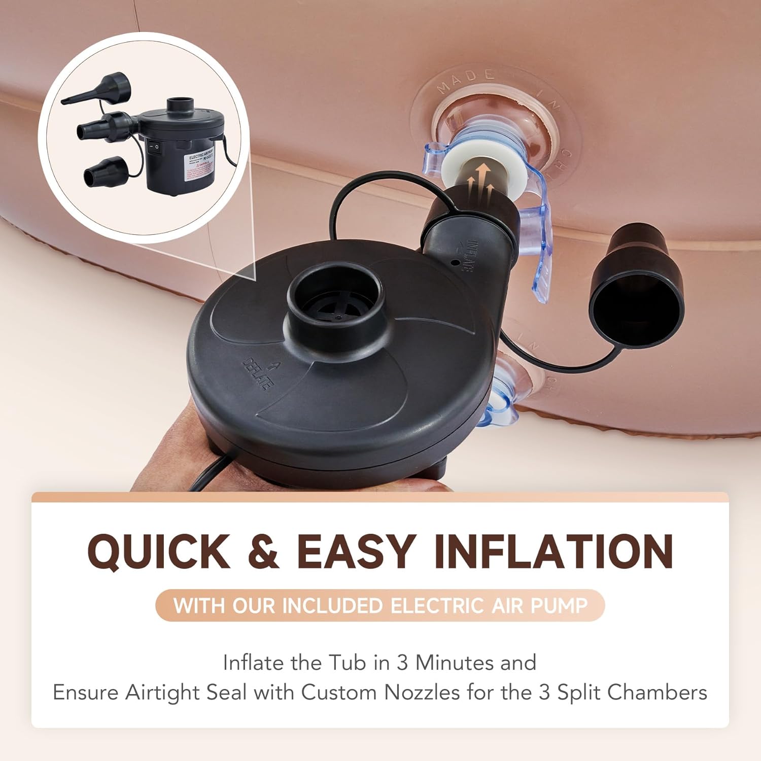 Inflatable Adult Bath Tub, Free-Standing Blow Up Bathtub with Foldable Portable Feature for Adult Spa with Electric Air Pump (High-Density PVC)