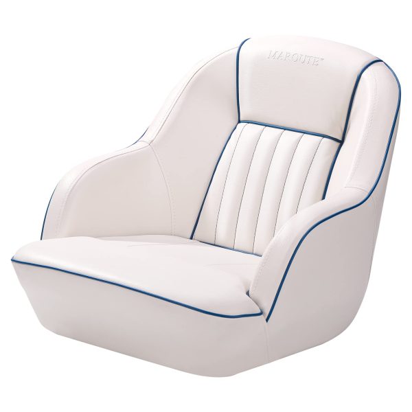Pontoon Boat Seat, Captains Bucket Boat Seat, Back Folding Boat, Boat Cabin Seating – White & Blue