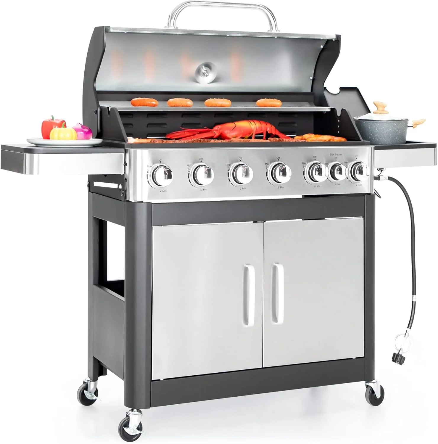 Burner Propane Gas BBQ Grill with Side Burner & Porcelain-Enameled Cast Iron Grates, 42,000 BTU Output Stainless Steel Grill for Outdoor Cooking Kitchen and Patio Backyard Barbecue-Captiva